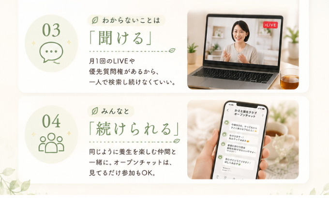 続けることより、養生を思い出す回数を増やしていく